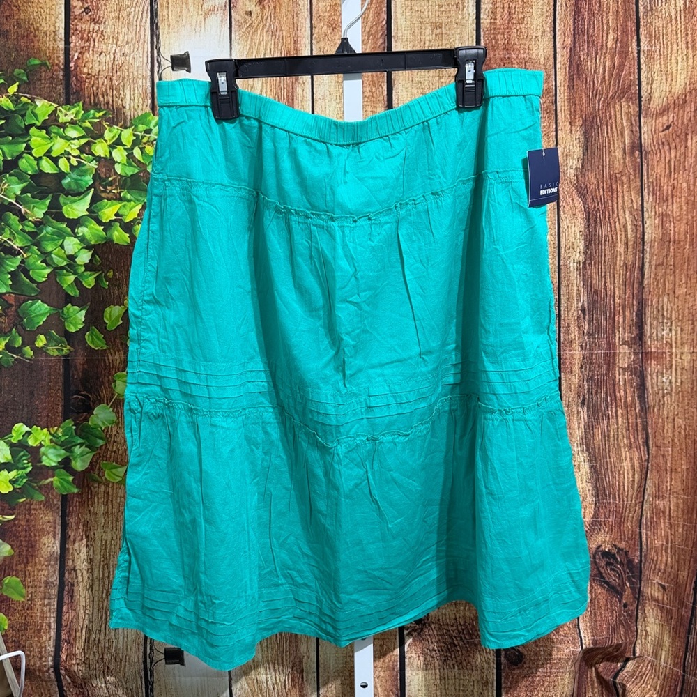 NWT! Basic Editions Boho Cotton Tiered Skirt Size XL Turquoise